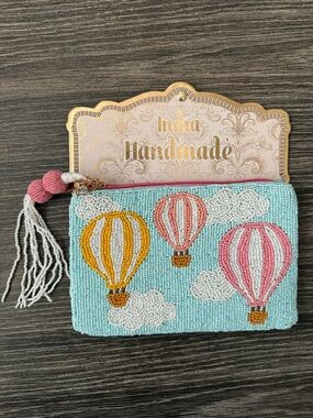 NWT Beaded Hot air Balloon Zipper pouch